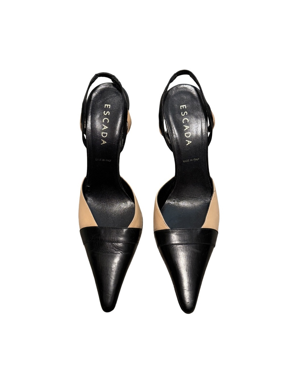 Escada Two-Tone Black and Beige Pointed Slingback Heels